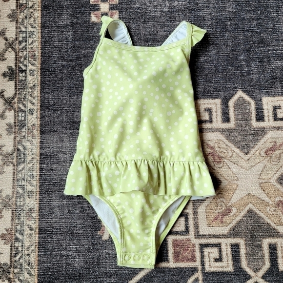 Carter's 24 Month Polka Dot Green One Piece Bathing Suit Snap Closure Crisscross - Picture 1 of 5